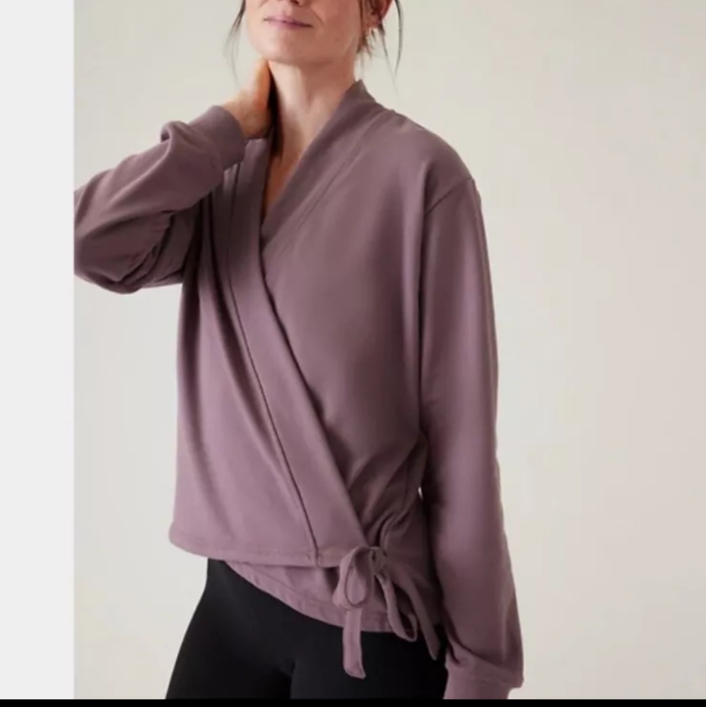 Athleta Retroterry Wrap Sweater Cardigan Jacket Medium M Mauve Purple Lavender m